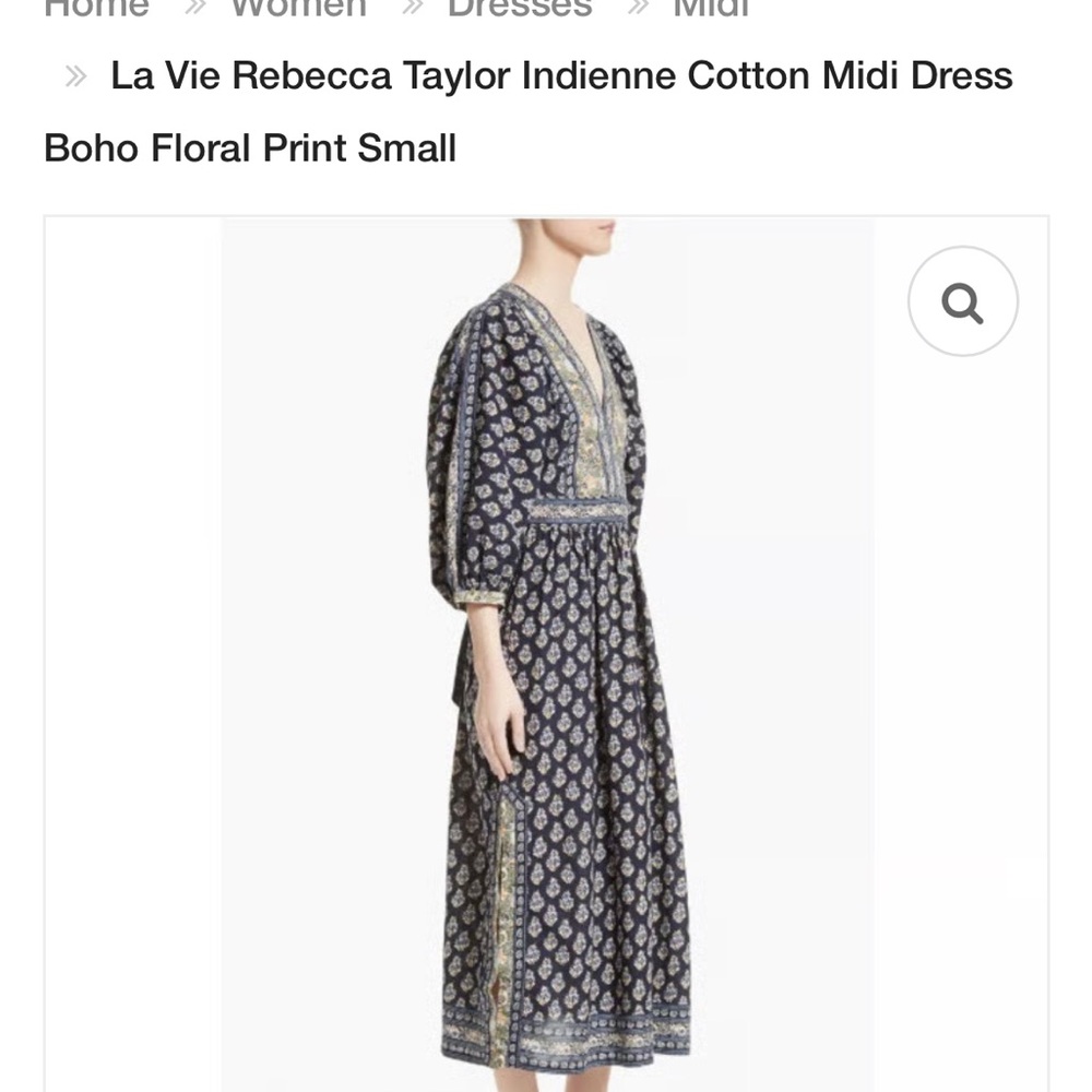 La Vie Rebecca Taylor Womens  Navy Block Print Indienne Midi Dress L